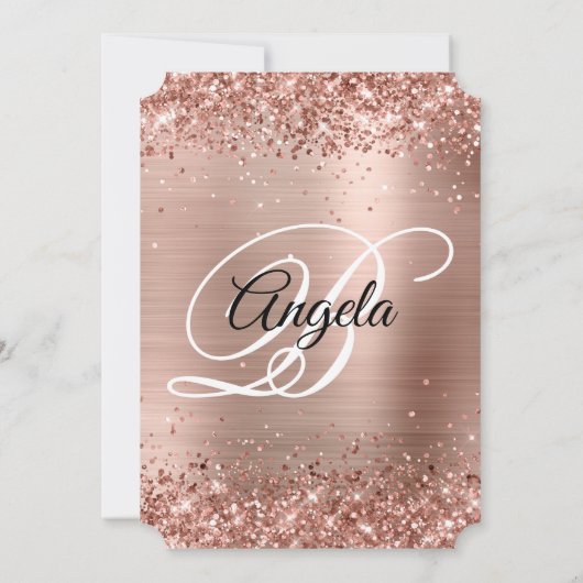 Invitation Glittery Rose Gold Fancy Monogramme 30e anniversai (Dos)