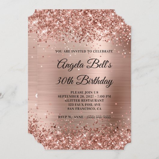 Invitation Glittery Rose Gold Fancy Monogramme 30e anniversai (Devant / Derrière)