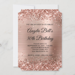 Invitation Glittery Rose Gold Fancy Monogramme 30e anniversai