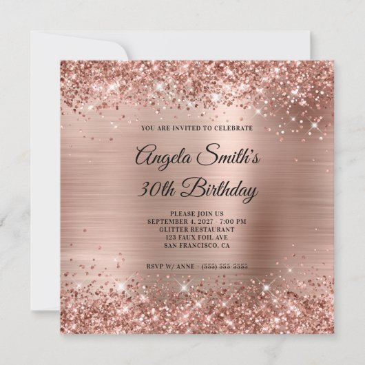Invitation Glittery Rose Gold Foil 30e anniversaire (Devant)