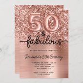 Invitation Glittery Rose Gold Glam 50 and Fabulous (Devant / Derrière)