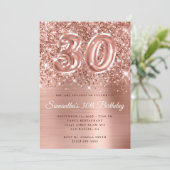 Invitation Glittery Rose Gold Glam Numéro 30e anniversaire (Debout devant)