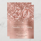 Invitation Glittery Rose Gold Glam Numéro 30e anniversaire (Devant / Derrière)