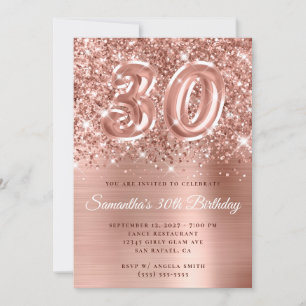 Invitation Glittery Rose Gold Glam Numéro 30e anniversaire