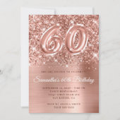 Invitation Glittery Rose Gold Glam Numéro 60e anniversaire (Devant)