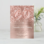 Invitation Glittery Rose Gold Glam Numéro 60e anniversaire (Debout devant)