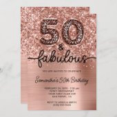 Invitation Glittery Rose Gold Leopard Glam 50 and Fabulous (Devant / Derrière)
