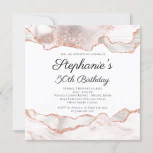 Invitation Glittery Rose Gold White Agate 50e anniversaire