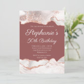 Invitation Glittery Rose Gold White Agate 50th Birthday Brick (Debout devant)