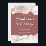 Invitation Glittery Rose Gold White Agate 50th Birthday Brick<br><div class="desc">Créez pour elle votre propre invitation à fêter un anniversaire de jalon élégant. Cet exemple de 50e anniversaire peut être customisé pour son événement spécial. La bordure supérieure et inférieure de cet invitation présente une parties scintillant d'or rose brillant décorative et des graphiques d'art numérique d'agate blanc sur le rouge...</div>