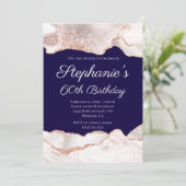 Invitation Glittery Rose Gold White Agate 60e anniversaire Ma (Debout devant)