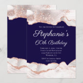 Invitation Glittery Rose Gold White Agate 60e anniversaire Ma (Devant / Derrière)