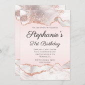 Invitation Glittery Rose Gold White Agate Blush 21e anniversa (Devant / Derrière)