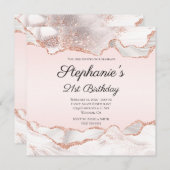 Invitation Glittery Rose Gold White Agate Blush 21e anniversa (Devant / Derrière)
