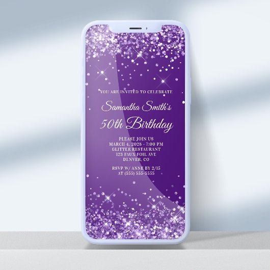 Invitation Glittery Royal Purple 50e anniversaire