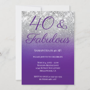 Invitation Glittery Royal Purple Silver Ombre 40 & Fabuleux