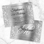 Invitation Glittery Silver Fancy Monogramme 21e anniversaire<br><div class="desc">Créez votre propre monogramme élégant jalon 21e anniversaire de célébration horizontale format 5x7 invitation pour elle. Des graphiques décoratifs en parties scintillant argent brillant bordent les bords d'un art numérique en feuille métallique gris argenté faux. Customisez l'invitation et les couleurs ou styles de police monogramme. Vous pouvez également supprimer n'importe...</div>