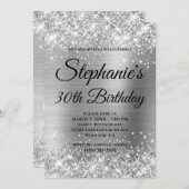 Invitation Glittery Silver Fancy Monogramme 30e anniversaire (Devant / Derrière)