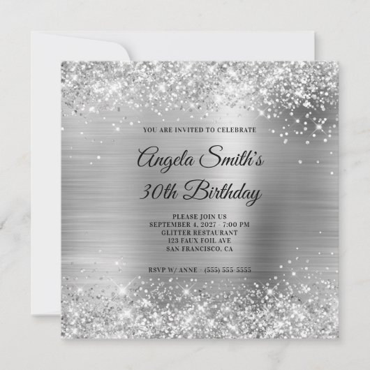 Invitation Glittery Silver Foil 30e anniversaire (Devant)