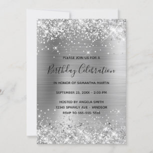 Invitation Glittery Silver Foil Anniversaire Célébration