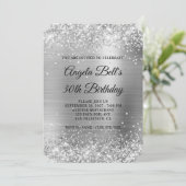 Invitation Glittery Silver Foil Fancy Monogramme 30e annivers (Debout devant)