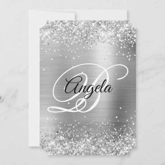 Invitation Glittery Silver Foil Fancy Monogramme 30e annivers (Dos)