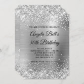 Invitation Glittery Silver Foil Fancy Monogramme 30e annivers (Devant / Derrière)