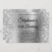 Invitation Glittery Silver Foil Fancy Monogramme 50e annivers (Devant / Derrière)