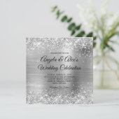 Invitation Glittery Silver Foil Mariage élégant (Debout devant)