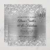 Invitation Glittery Silver Foil Monogramme 40 & Fabulous (Devant / Derrière)