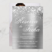 Invitation Glittery Silver Foil Photo Reserva La Fecha (Devant / Derrière)