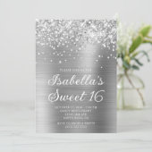 Invitation Glittery Silver Foil Sweet 16 Photo (Debout devant)