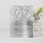 Invitation Glittery Silver Glam Numéro 40e anniversaire (Debout devant)