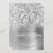 Invitation Glittery Silver Glam Numéro 40e anniversaire (Devant / Derrière)