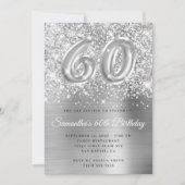 Invitation Glittery Silver Glam Numéro 60e anniversaire (Devant)
