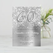 Invitation Glittery Silver Glam Numéro 60e anniversaire (Debout devant)
