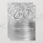Invitation Glittery Silver Glam Numéro 60e anniversaire (Devant / Derrière)
