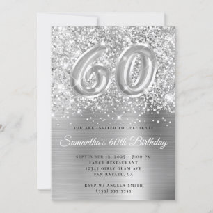 Invitation Glittery Silver Glam Numéro 60e anniversaire