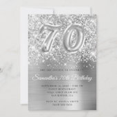 Invitation Glittery Silver Glam Numéro 70e anniversaire (Devant)