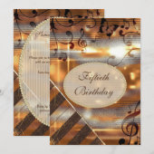 Invitation Glittery Silver & Gold Music Notes 50e anniversair (Devant / Derrière)
