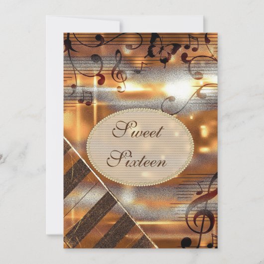 Invitation Glittery Silver & Gold Music Notes Sweet 16 (Devant)