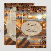 Invitation Glittery Silver & Gold Music Notes Sweet 16 (Devant / Derrière)