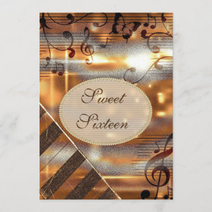 Invitation Glittery Silver & Gold Music Notes Sweet 16