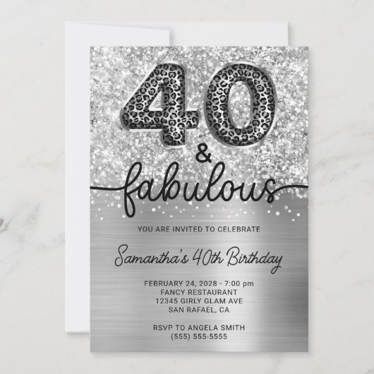 Invitation Glittery Silver Leopard 40 et fabuleux (Devant)