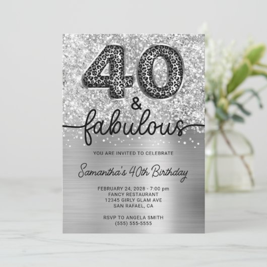 Invitation Glittery Silver Leopard 40 et fabuleux (Debout devant)