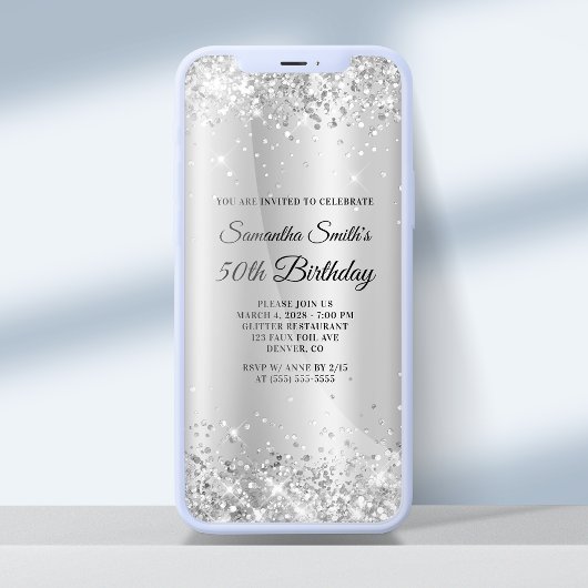 Invitation Glittery Silver Shimmer Ombre 50e anniversaire