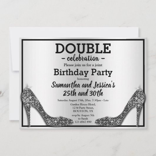 Invitation Glittery Sparkly Black Stilettos double anniversai (Devant)