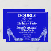 Invitation Glittery Sparkly Blue Stilettos Double anniversair (Devant / Derrière)