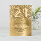 Invitation Glittery Sparkly Gold Balloon Glam 21e anniversair (Debout devant)