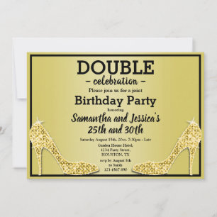Invitation Glittery Sparkly Gold Stilettos double anniversair